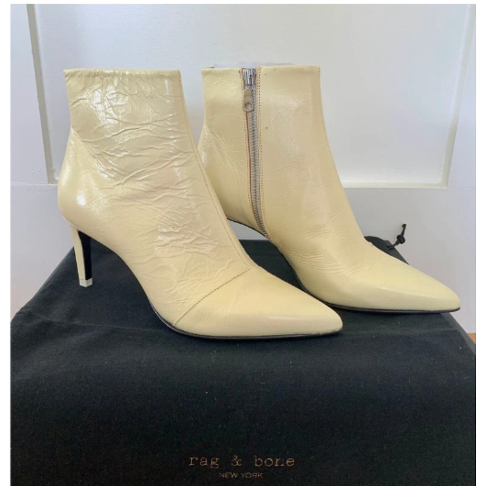 Rag & Bone Beha Boot In White Crinkle Leather Ankle Boots, 40/10